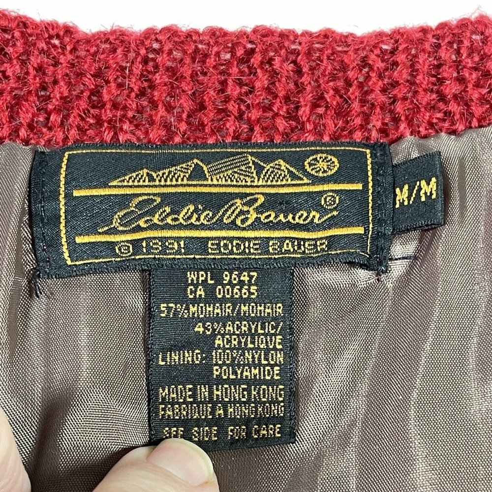 VTG Eddie Bauer Womens Mohair Cardigan Sweater Size M Red Fair Isle Button Lined - Picture 6 of 11